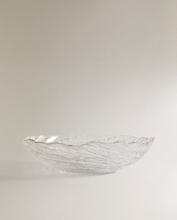 ZARA HOME СТЕКЛЯННАЯ САЛАТНИЦА С ЗОЛОТОЙ КАЙМОЙ, ПРОЗРАЧНЫЙ