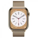 Apple Watch Series 8, 45мм, из стали золотого цвета, миланский сетчатый браслет