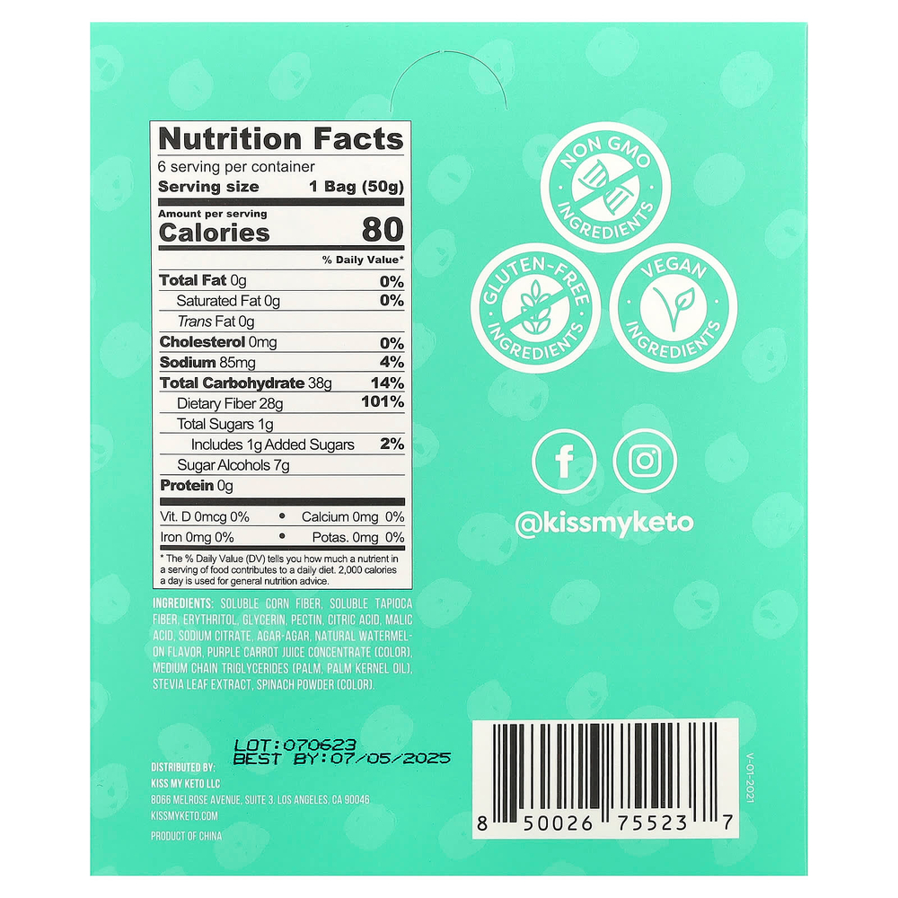 Kiss My Keto, Gummy Candy, ломтики арбуза, 6 пакетиков по 50 г (1,76 унции)