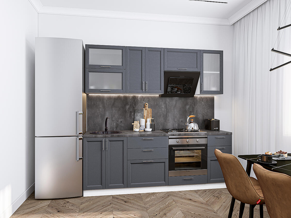 Прямая модульная кухня Сканди-02 Graphite Softwood - Белый 2140*2200*600