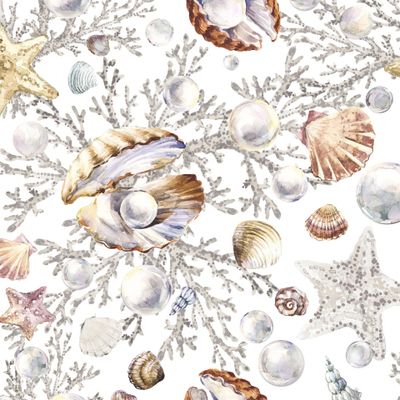 кораллы и жемчуга акварельный принт