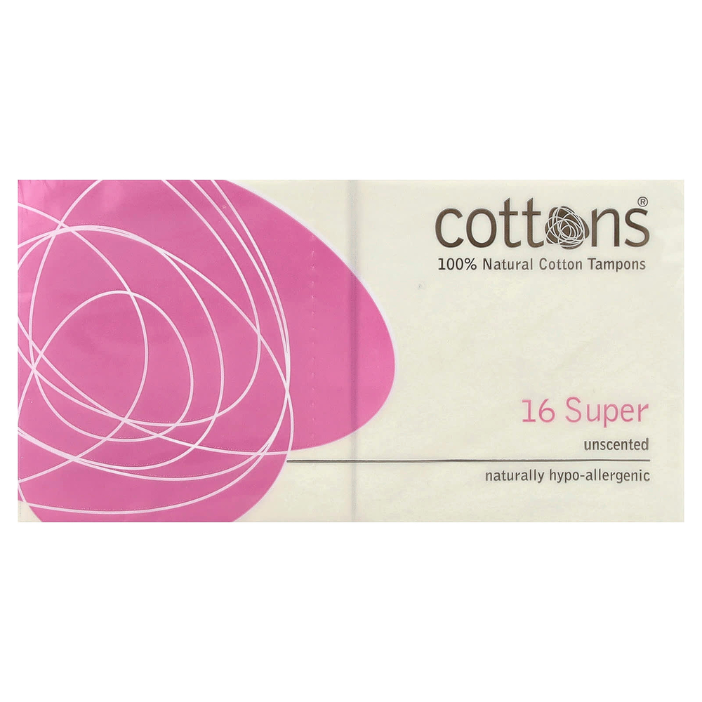Cottons, Тампоны из 100% натурального хлопка, супер, без запаха, 16 тампонов