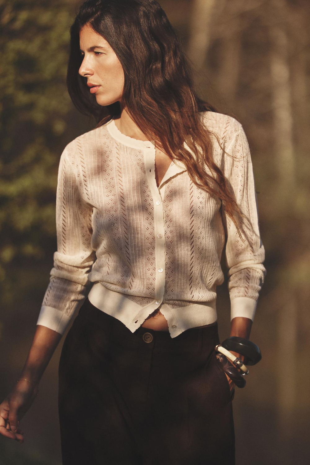 ZARA КАРДИГАН ИЗ ТОНКОГО ТРИКОТАЖА, ЭКРЮ