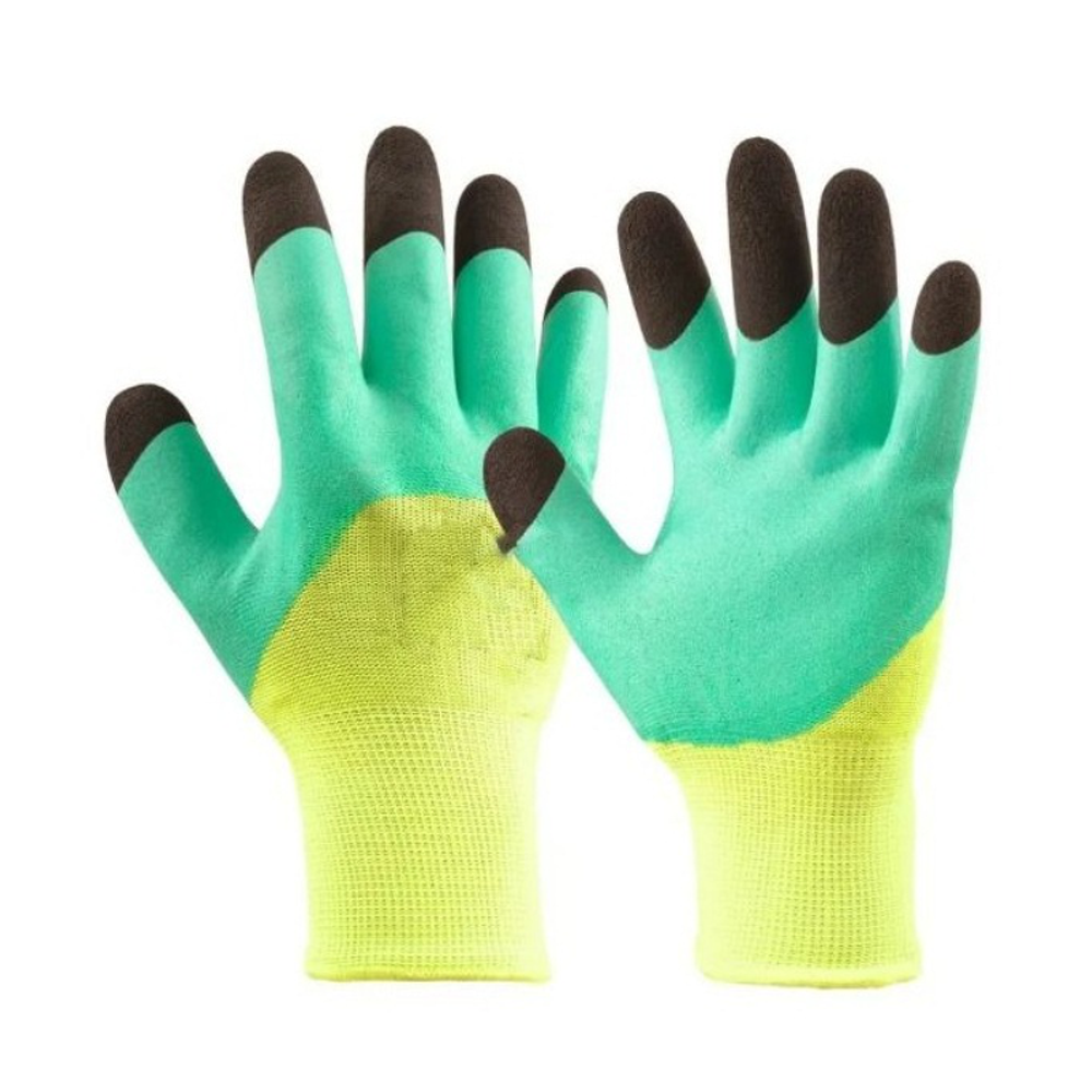 Перчатки нейлоновые с вспененным полиуретаном *Ноготки* (3/4, салатово-зелёные)