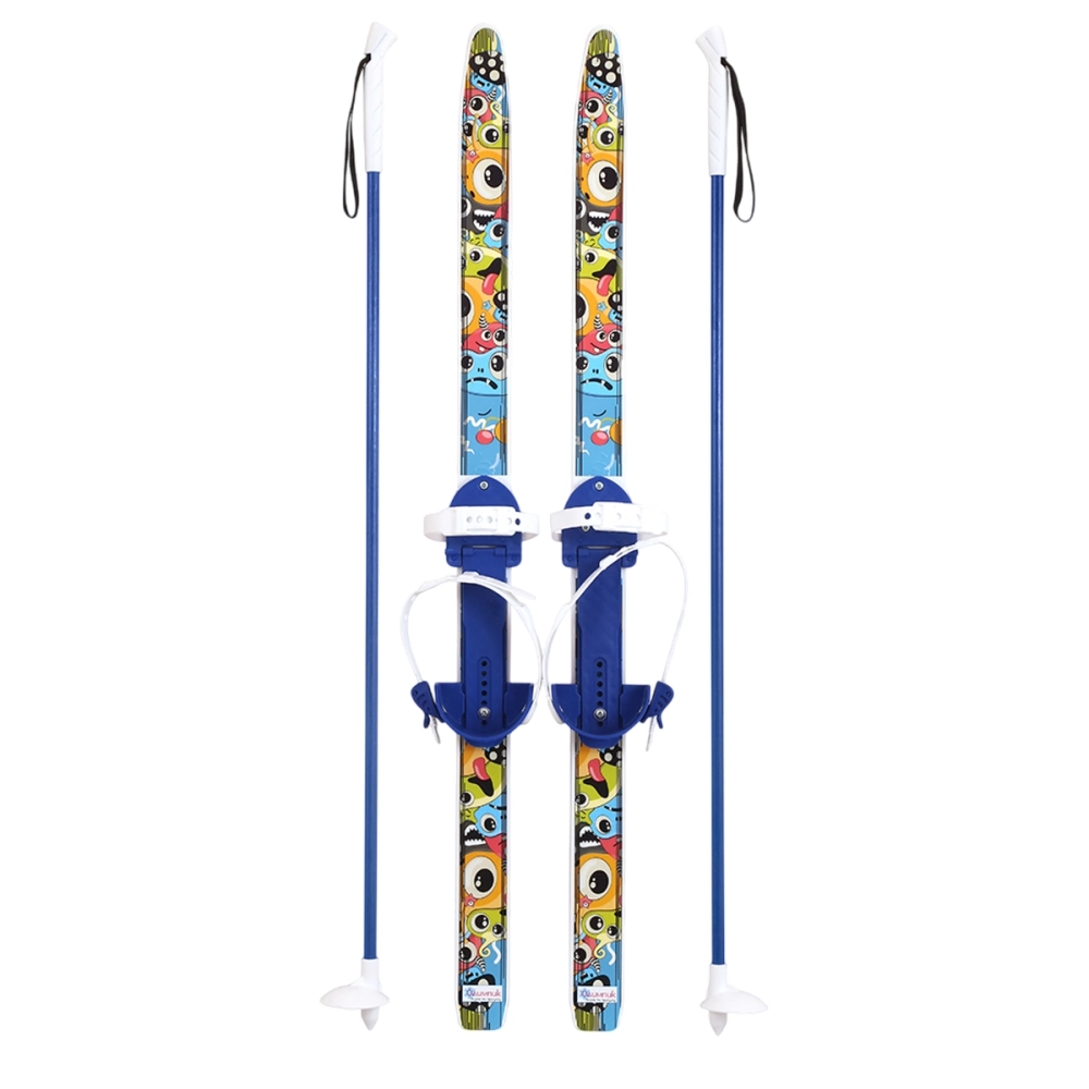Лыжи детские Быстрики Мультяшки 90см с креплением Цикл с палками