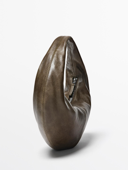 Massimo Dutti Средняя сумка-полумесяц из кожи наппа, хаки