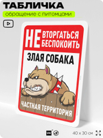 Табличка "Не вторгаться, не беспокоить, собака кусается" на дверь и забор, для двора, дома, подъезда, 40х30 см, Silver Plane x Айдентика Технолоджи