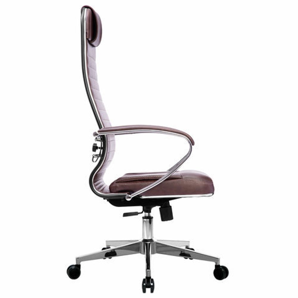 Кресло офисное МЕТТА "К-6" хром, кожа, сиденье и спинка мягкие, темно-коричневое