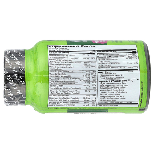NATURELO, Полноценный мультивитаминный комплекс из цельных продуктов, 60 вегетарианских капсул