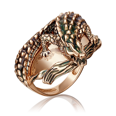 Кольцо «Крокодил» из красного золота с эмалью