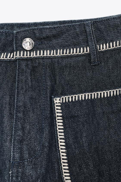 ZARA ДЖИНСОВЫЕ ШОРТЫ Z1975 С ВЫСОКОЙ ПОСАДКОЙ И ДЕКОРАТИВНОЙ СТРОЧКОЙ, СИНИЙ