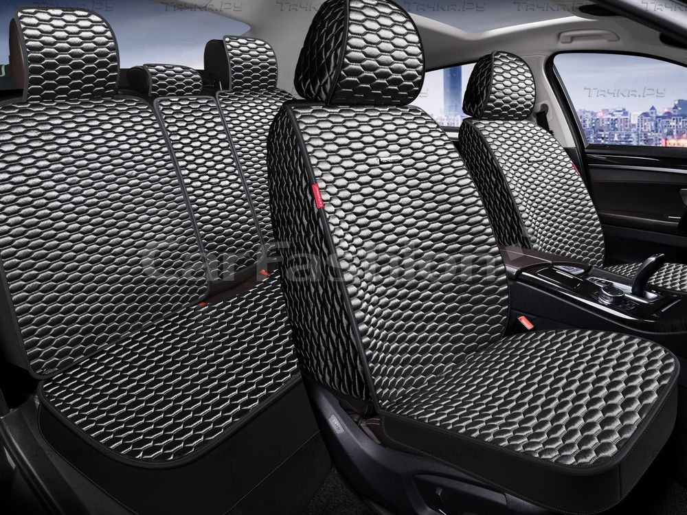 Накидки сидений ПОЛНЫЙ CarFashion (кт) -«ATLAS PLUS» 27344 -Шелк иск серый/черный/серый