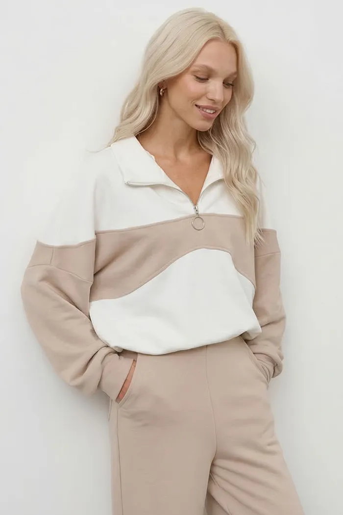 Олимпийка колор-блок бюстье цвета серо-беж/крем