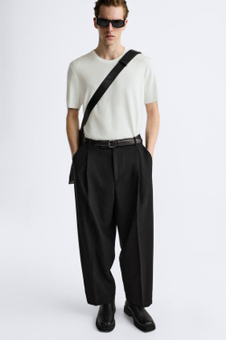 ZARA ФУТБОЛКА ИЗ СМЕСОВОЙ ВИСКОЗЫ, ЖЕЛТОВАТО-БЕЛЫЙ