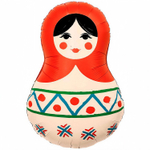 Шар Фольгированный Матрешка Русский узор (Белый)