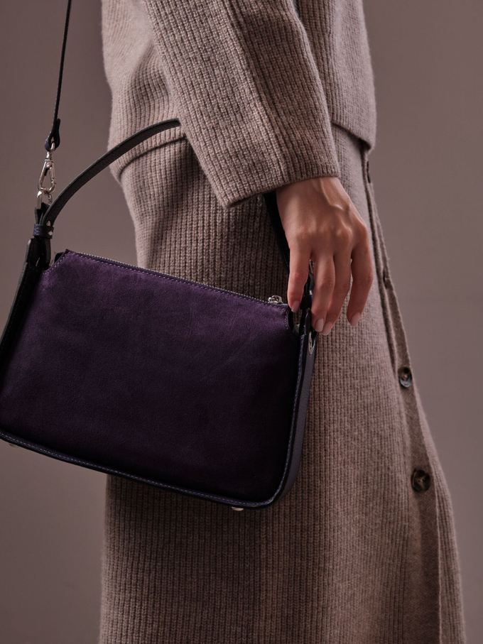 Сумка замшевая на плечо темно-фиолетовая