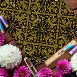 Ткань дюспо богатый самурайский узор на чёрном фоне