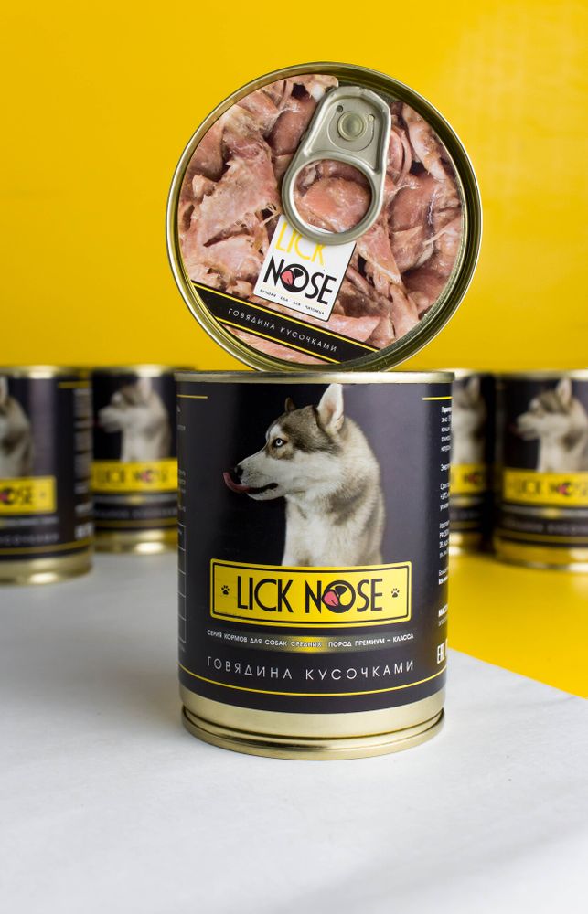 Влажный корм Lick Nose для собак средих пород говядина кусочками 300 г