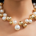 Бусы крупный жемчуг, белый, золото