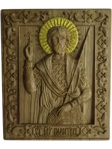 Освященная Икона Святой Валентин резная из массива дуба