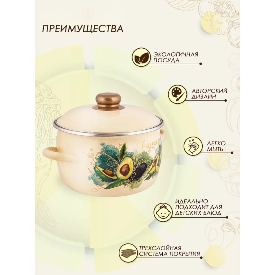 Кастрюля сталь, эмал, 3 л, крышка сталь, Appetite, Avocado, 1MC181P