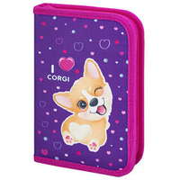 Пенал BRAUBERG, 1 отделение, полиэстер, 21х14 см, "I love corgi"