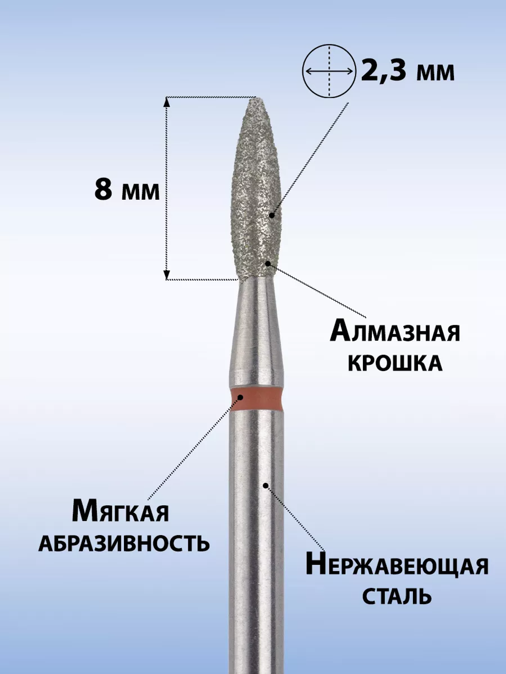 Фреза алмазная красное острое пламя 023, MANITA, 5 шт.