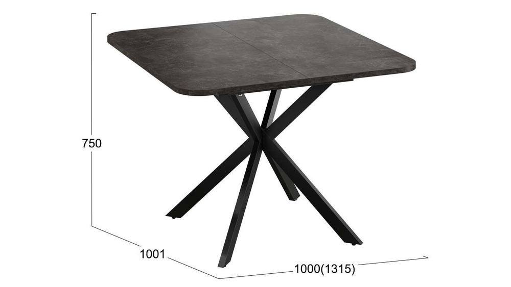 Стол кухонный обеденный раздвижной Черный муар/Дуб Крафт золотой 100(131)х100х75 см