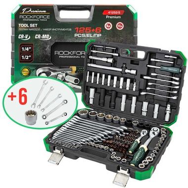 Набор инструментов 125+6пр. 1/4'', 3/8'', 1/2'' (6гр.) RockFORCE RF-41252-5 Premium