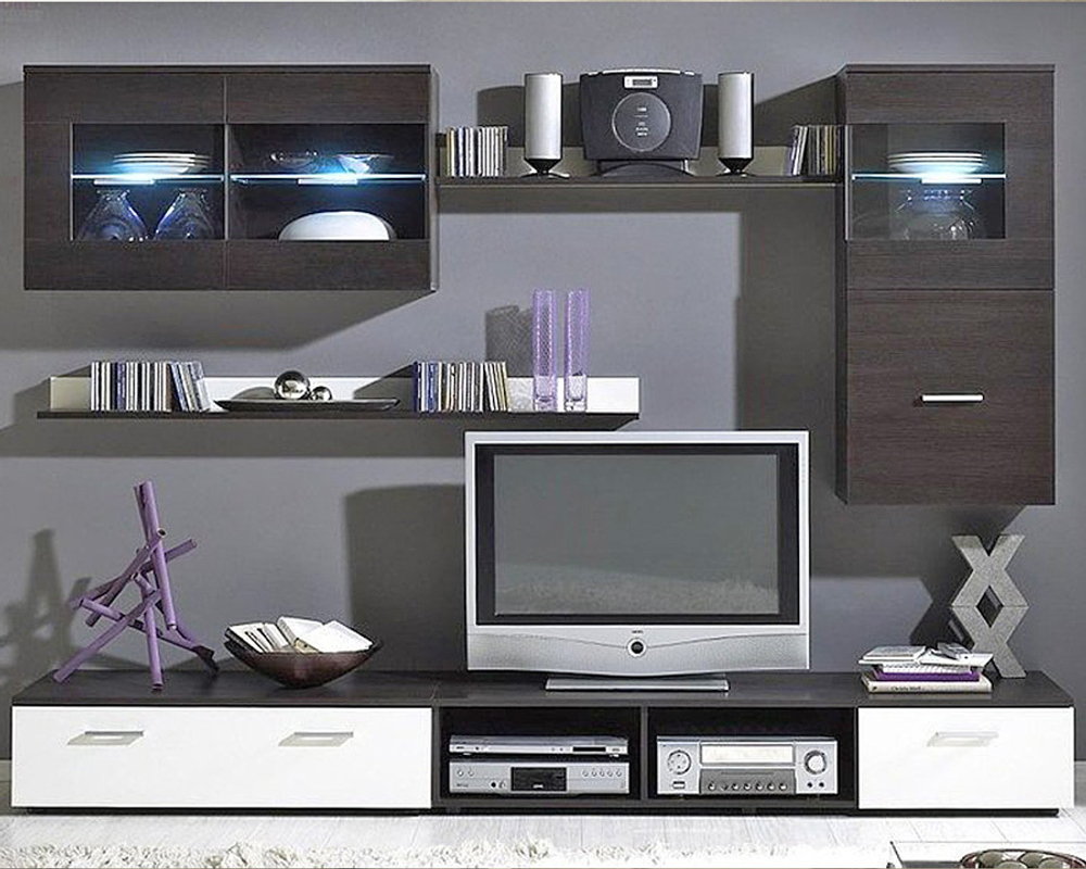 Гостиная Лого 3 МДФ Белый DM635-6 / Венге Цаво 3354 250*42*190 см, Белый   Фиеста