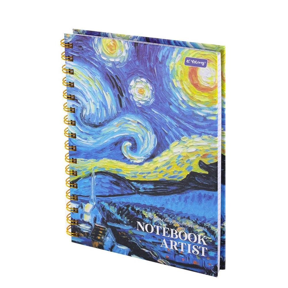 Блокнот А5, Yalong, гребень, матовая ламинация, клетка, 100 л., "Шедевры живописи", ассорти