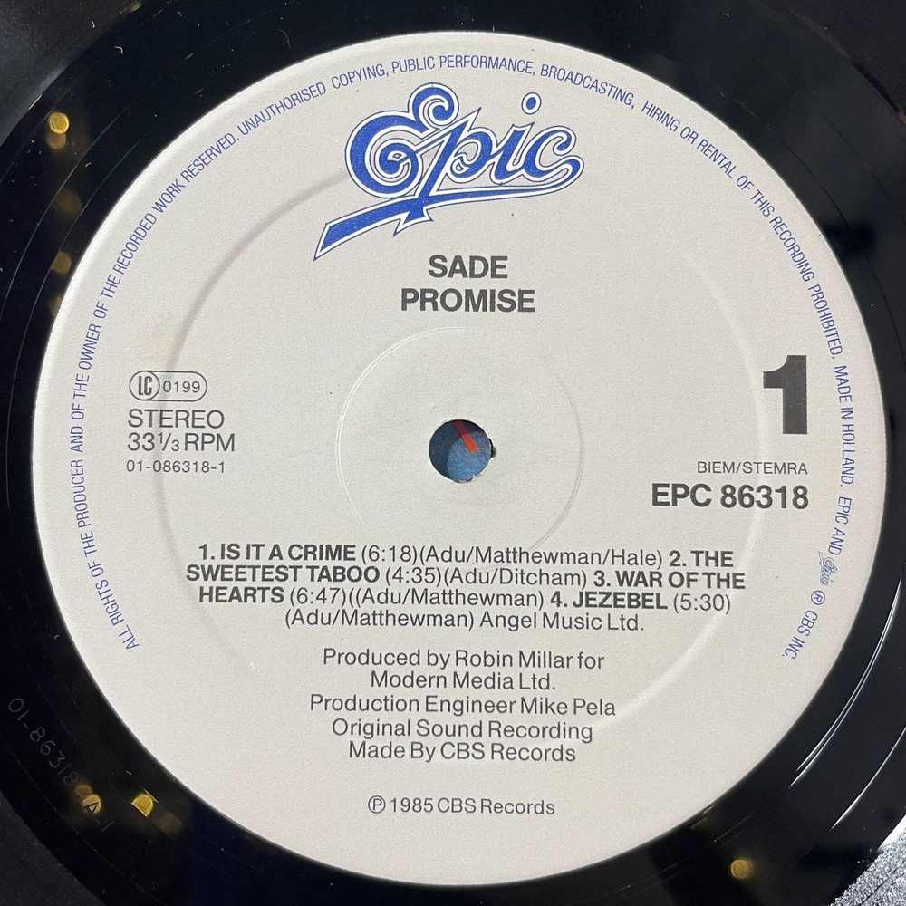 Винтажная виниловая пластинка LP Sade Promise (Holland 1985)