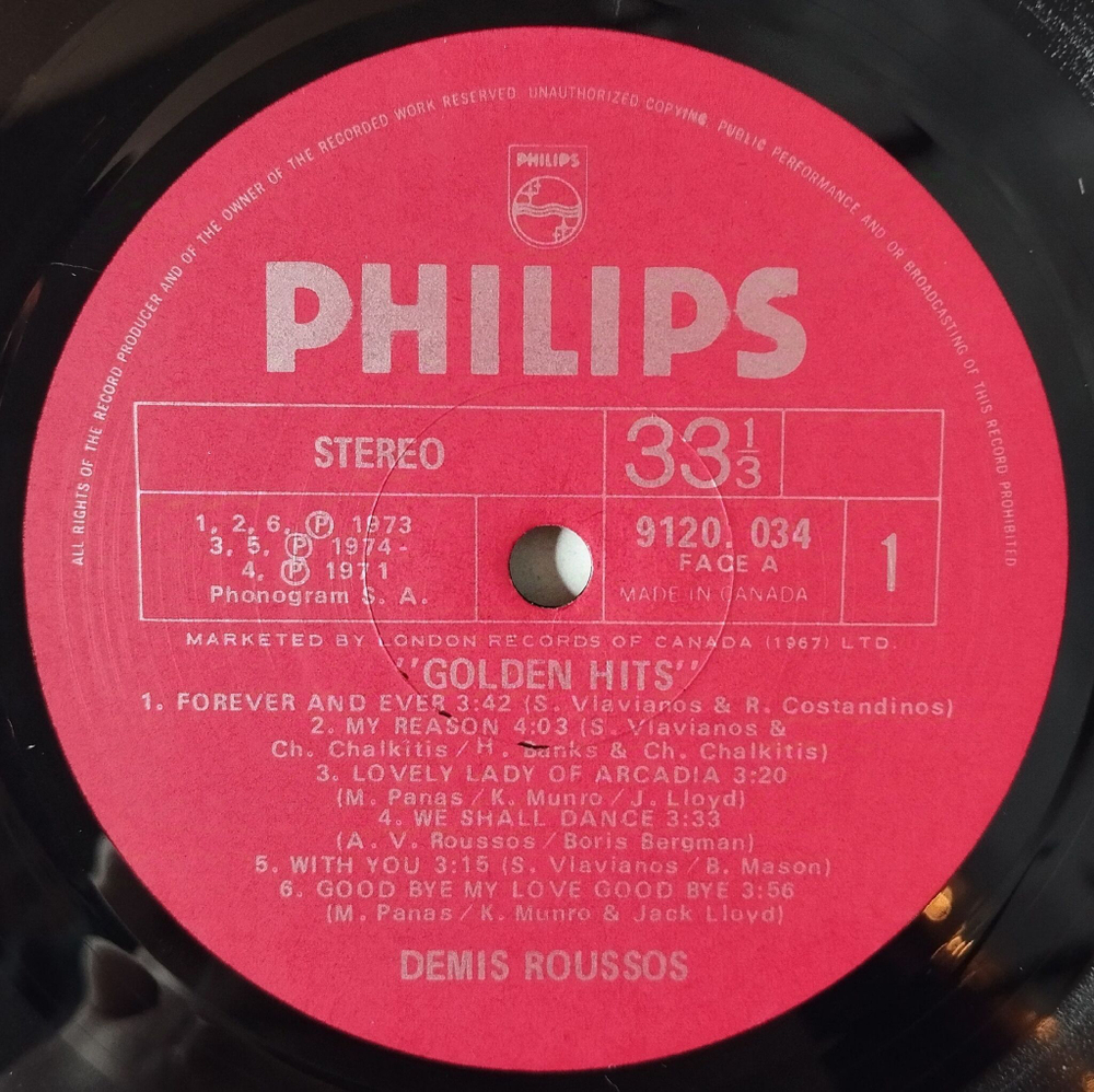 Винтажная виниловая пластинка LP Demis Roussos Golden Hits (France 1975) From Souvenirs To Souvenirs