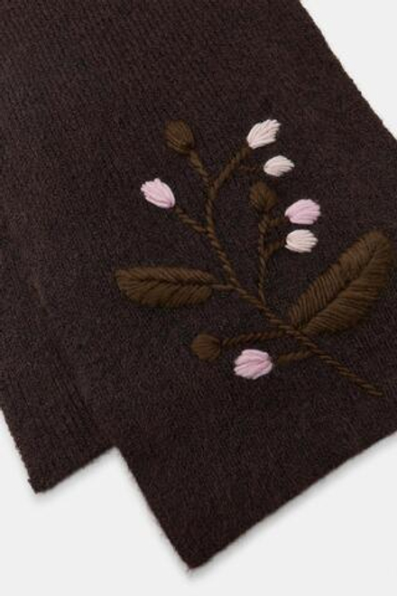 ZARA ТРИКОТАЖНЫЙ ШАРФ С ЦВЕТОЧНОЙ ВЫШИВКОЙ, КОРИЧНЕВЫЙ