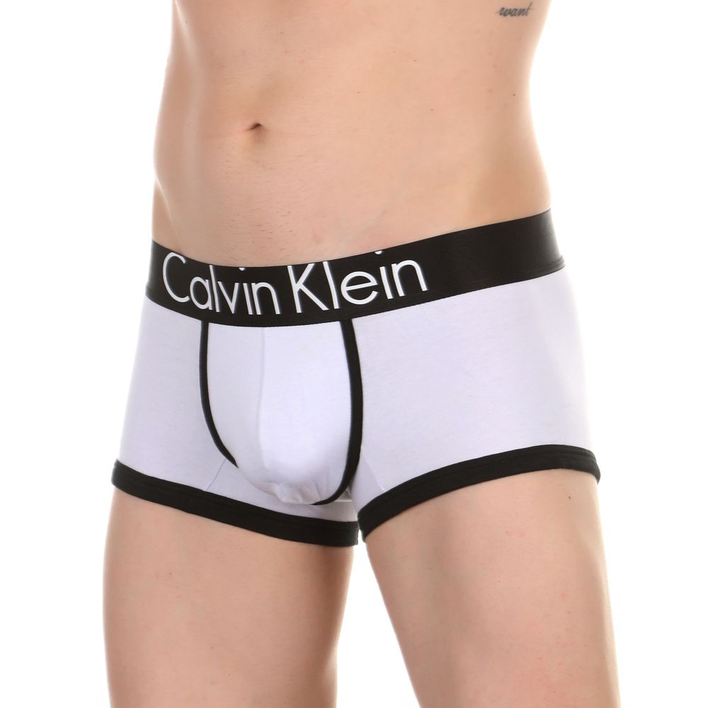 Мужские трусы хипсы белые с черной резинкой Calvin Klein