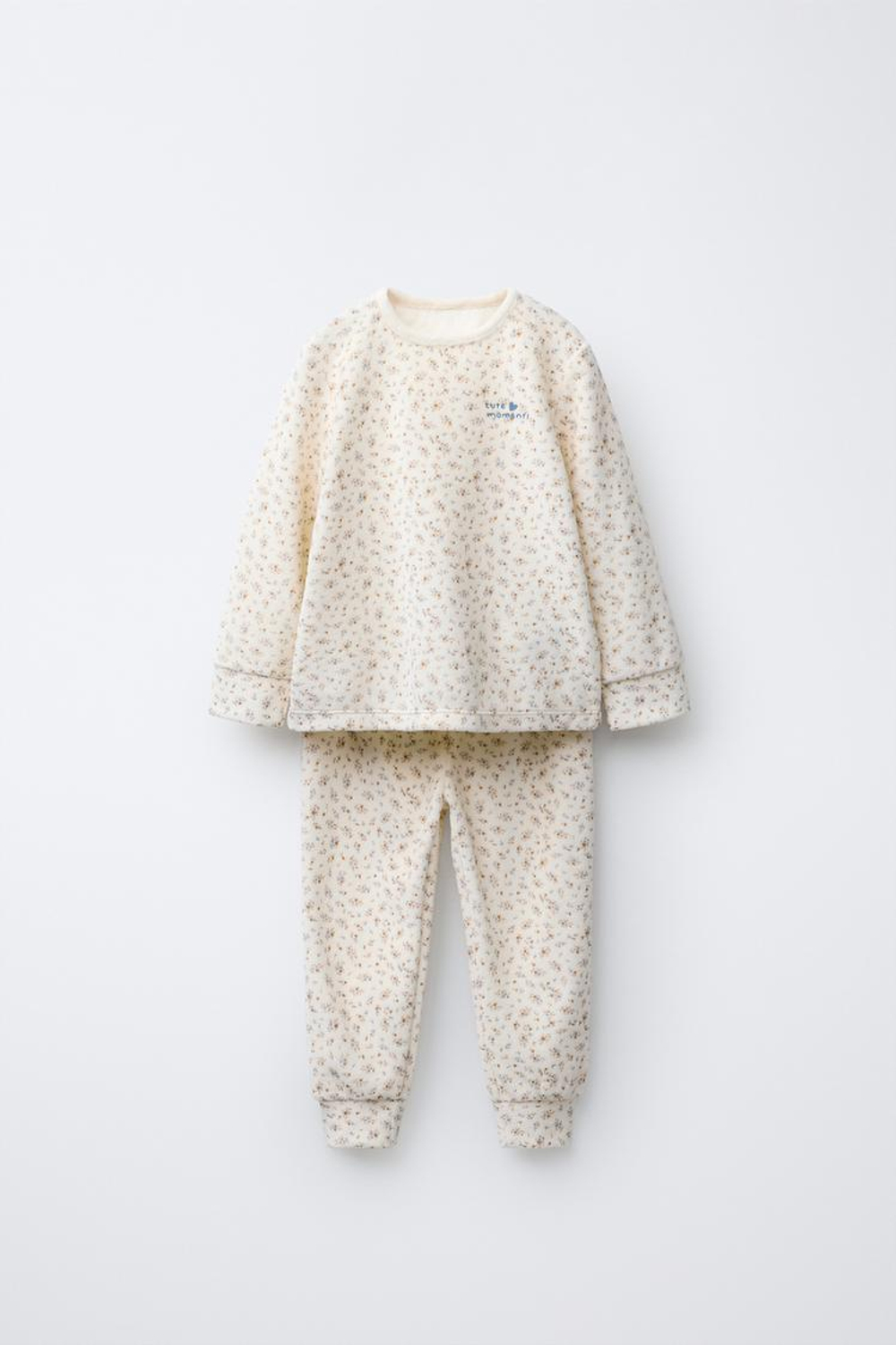 ZARA ВЕЛЮРОВАЯ ПИЖАМА С ЦВЕТАМИ, ЭКРЮ