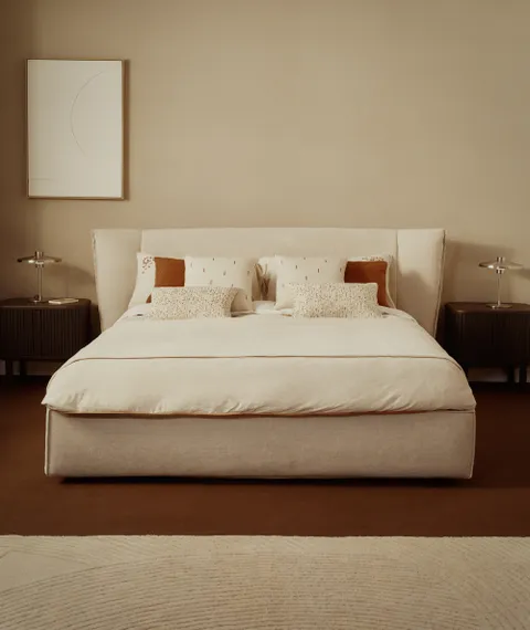 Кровать Arvian бежевого цвета из шенилла с ящиком для хранения 160 х 200 см