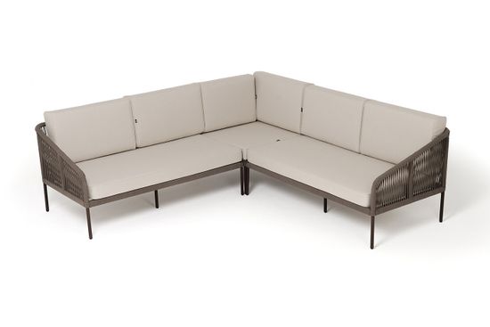 "Канны" диван модульный плетеный из роупа, каркас алюминий темно-серый (RAL7024), роуп темно-серый круглый, ткань темно-серая