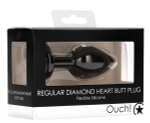 Черная анальная пробка с прозрачным стразом Diamond Heart Butt Plug - 7,3 см.