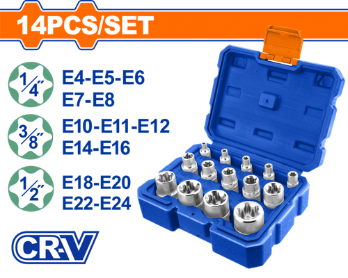 Набор торцевых головок Е-типа 14 шт (5/20) WADFOW WST3D14
