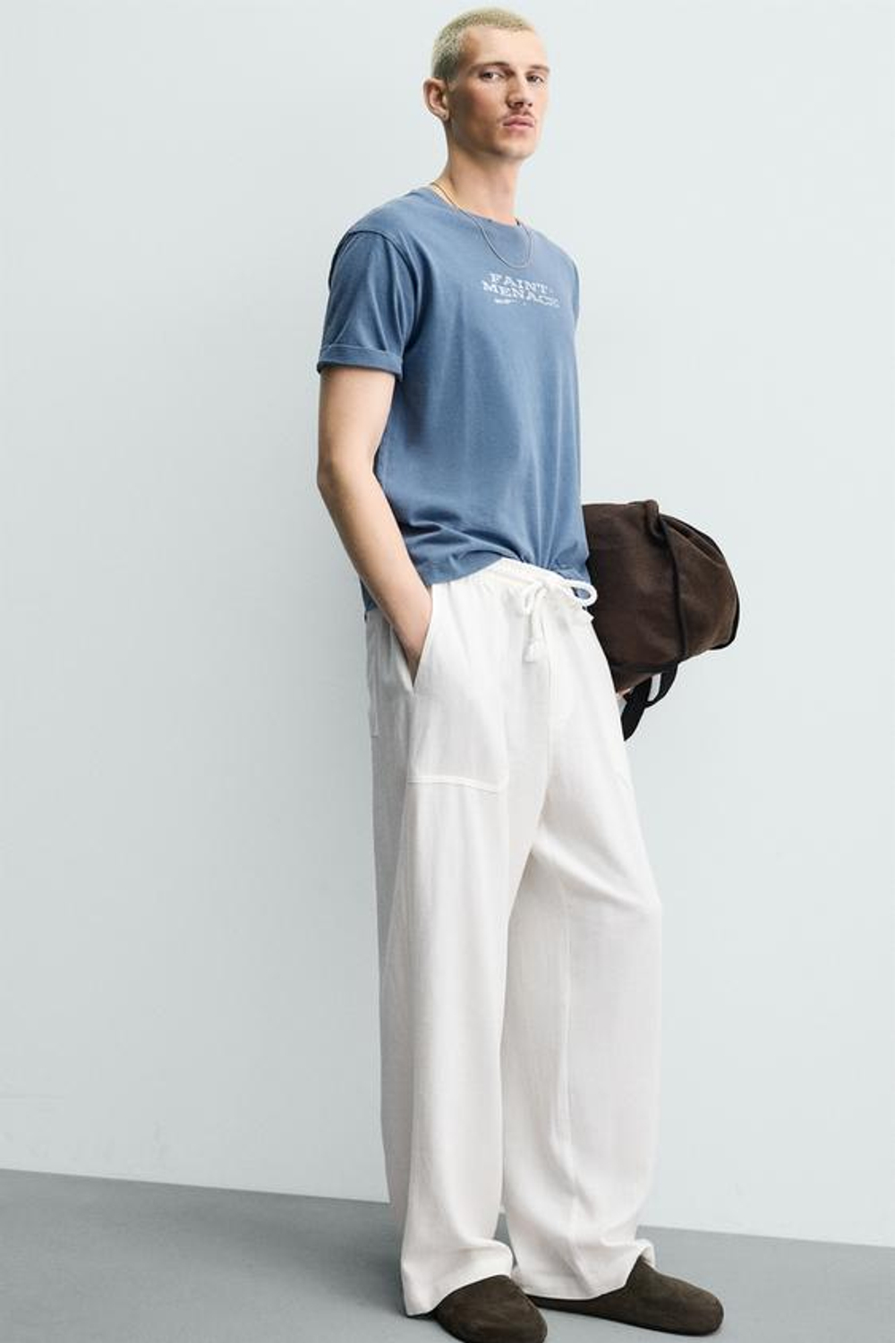 ZARA БРЮКИ RELAXED FIT В КЛЕТКУ, БЕЛЫЙ