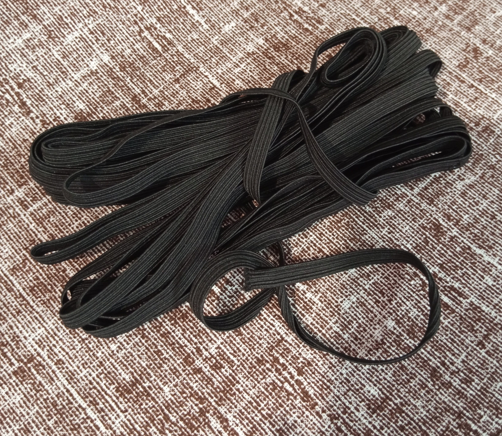 Тесьма плетеная эластичная (продежка) 3 гр/м, эластичность 145%, 5мм*10м, черная