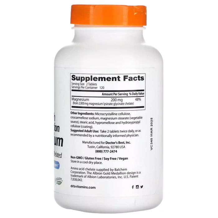 Магний с высокой усваиваемостью 100 мг, Magnesium 100 mg, Doctor&#39;s Best, 240 таблеток 2
