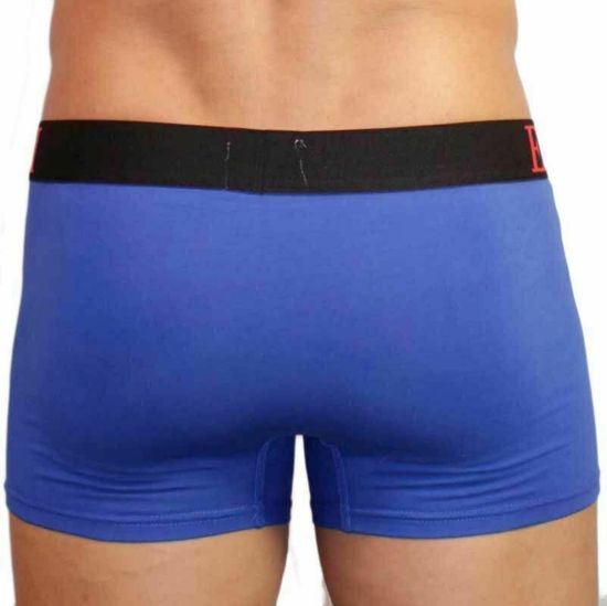 Мужские трусы боксеры синие Emporio Armani с красно-синей резинкой