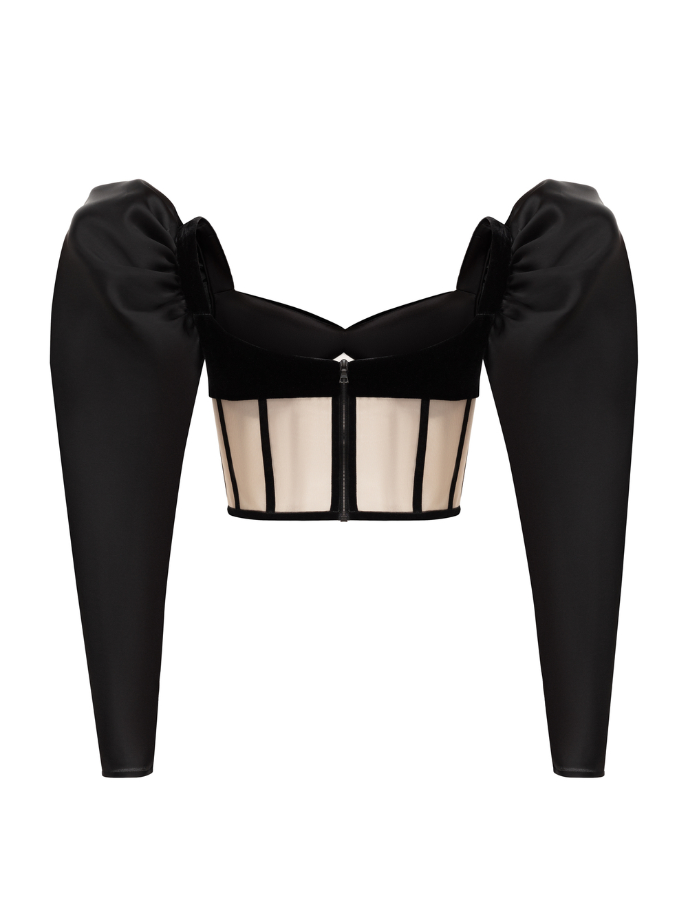 Блуза корсетного типа из бархата и сетки с объемными руками из шелковой органзы