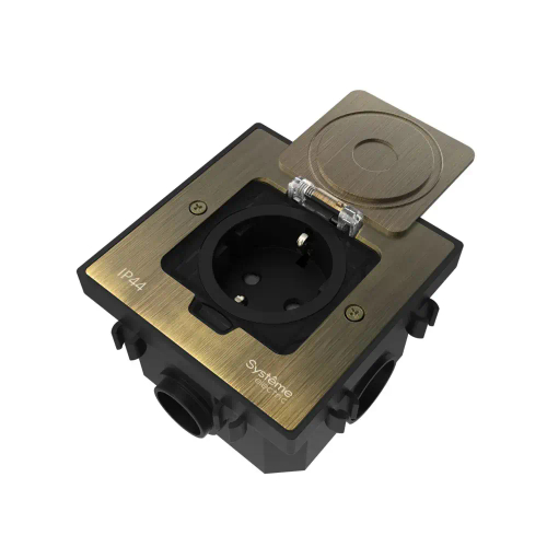 MultiDesk Лючок с розеткой 2К+З, 16А/250В, IP44 с монтажной коробкой для бетонных полов Античная лат