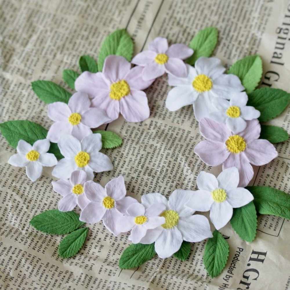 Молд силиконовый для флористики "Цветы вишни и листья" / Форма для лепки мелких цветочков и листьев яблони и вишни / молд для глины, мыла и воска