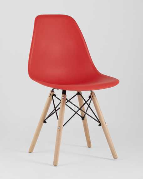 Eames Style DSW красный пластик, стальной каркас, натуральный массив бука