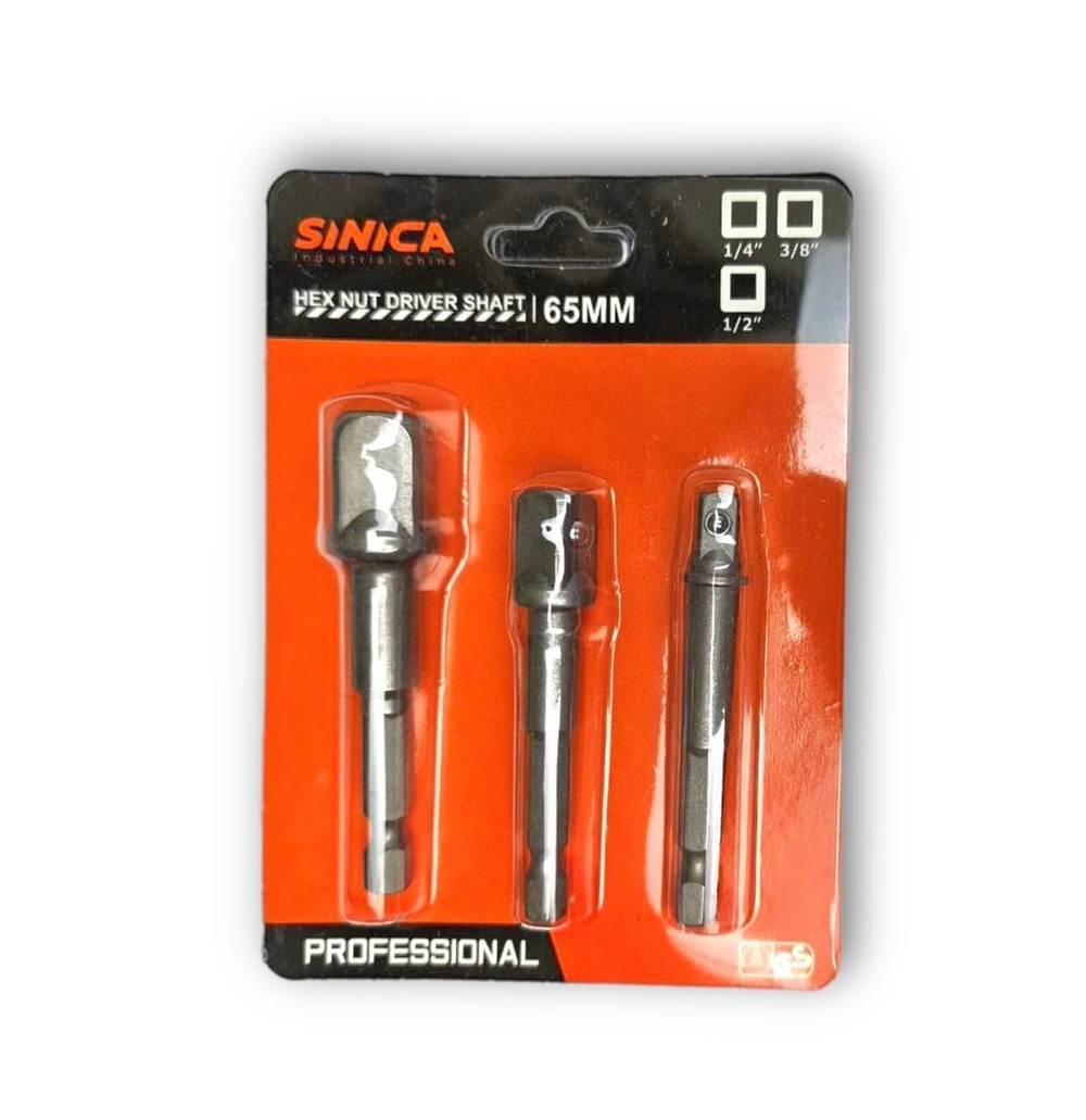 Набор переходников (адаптеров) шестигранник SINICA 1/4" на квадрат 1/4", 3/8", 1/2"
