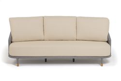 "Верона" диван 3-местный плетеный из роупа, каркас алюминий светло-серый (RAL7035) муар, роуп светло-серый круглый, ткань Mossle светло-бежевая